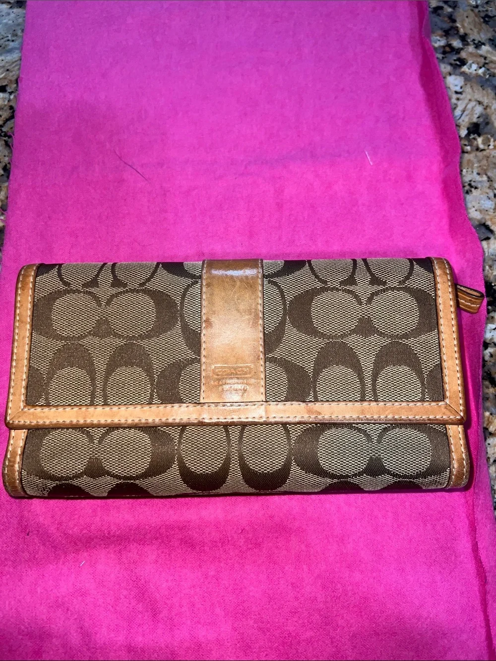Brown Signature Canvas Wallet with Leather Trim